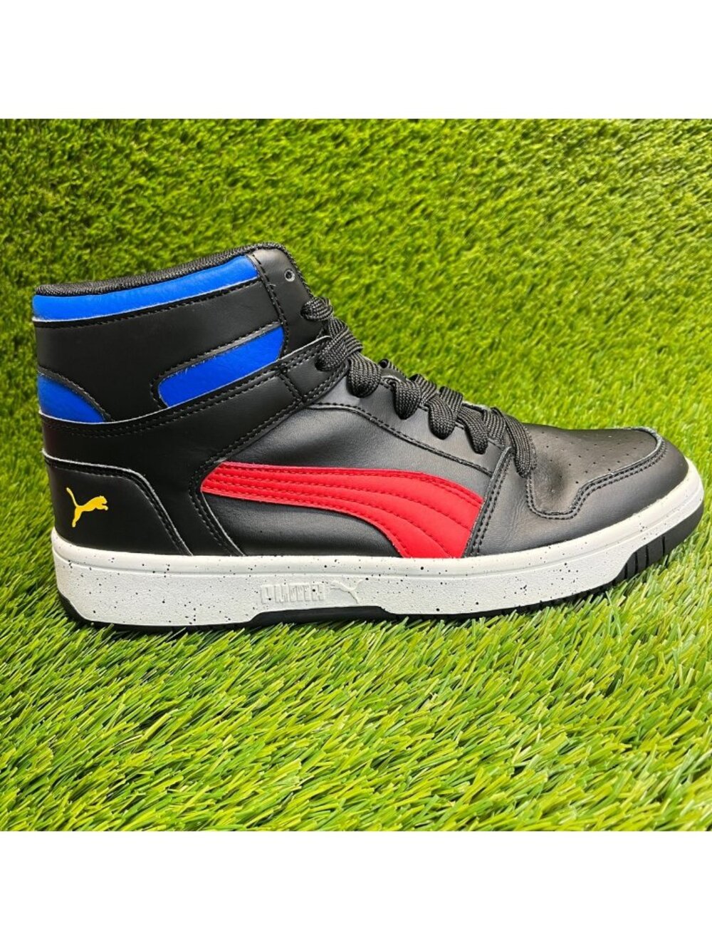 Puma Rebound LayUp Mens‎ Size 9.5 Black Red Blue Athletic Leather Shoes Sneakers